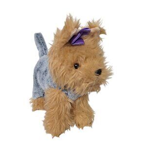 Yorkie Dog Plush Stuffed Animal Gray Tan Purple Bow 10 Inch